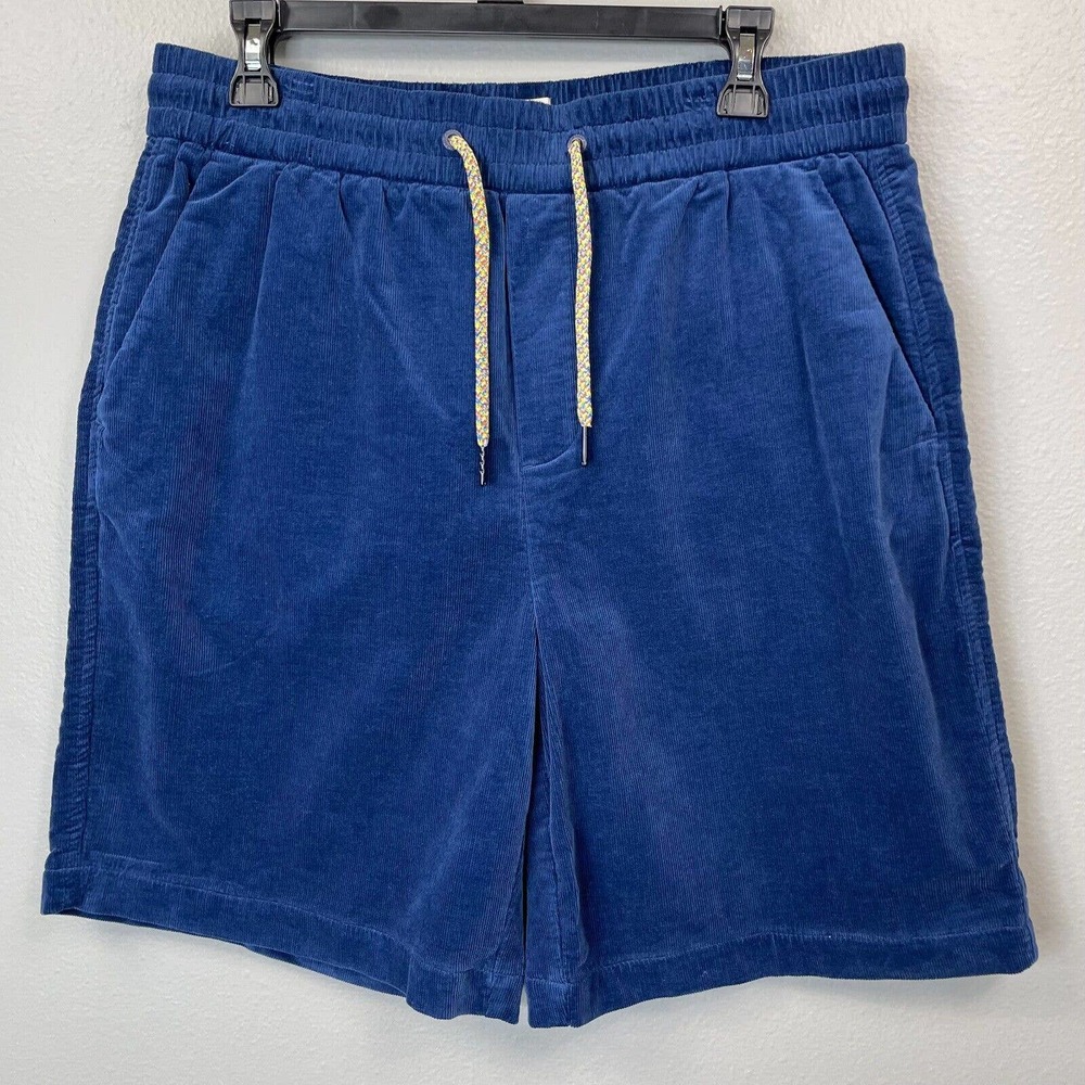 Scotch & Soda Cotton Corduroy Jogger Shorts Mens Large Marine Blue Pull On 8.5"